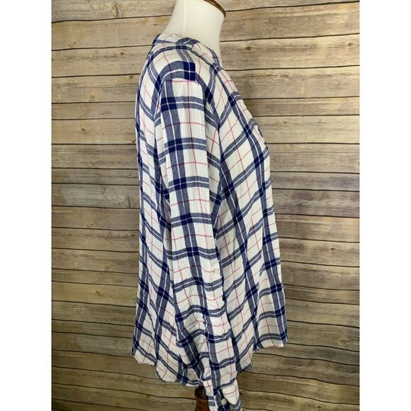 Reaction Kenneth Cole 1X Plaid Blouse Button Front - Picture 8 of 11